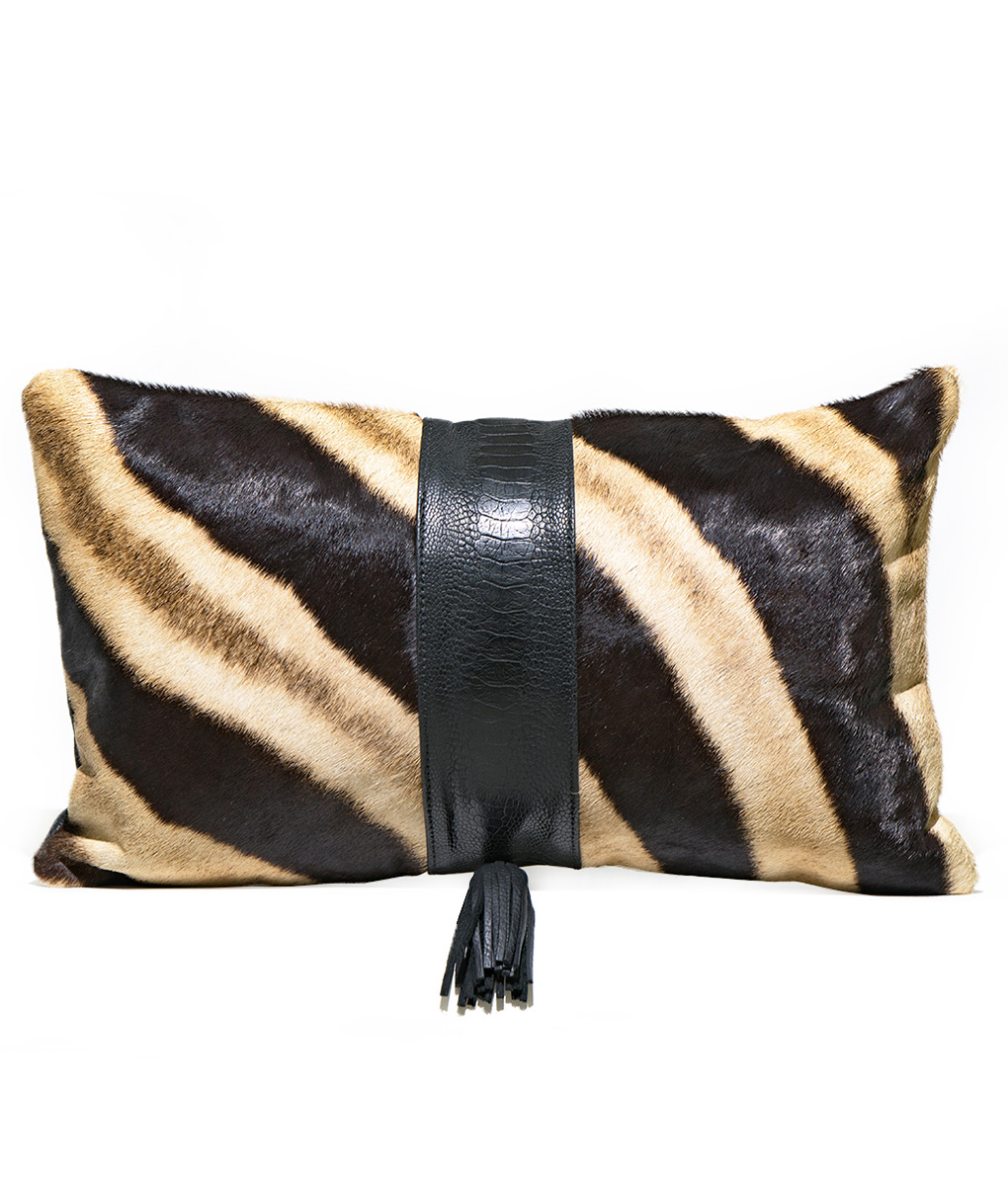 Zebra Cushion with Ostrich Shin Strip