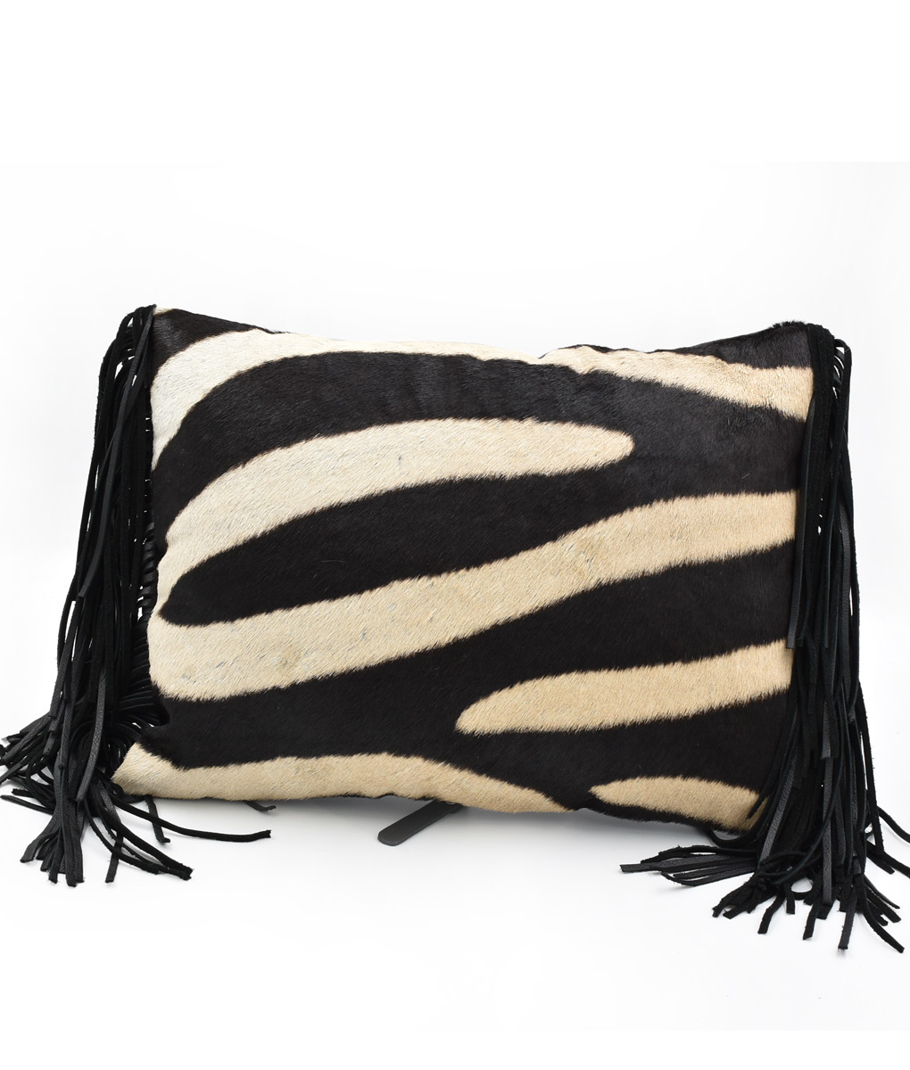 Zebra Fringed Cushion long